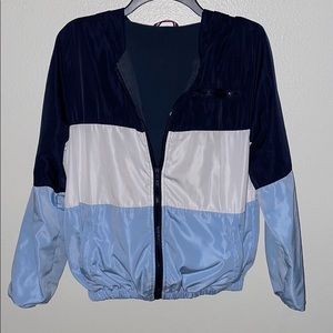 Multi blue hooded windbreaker